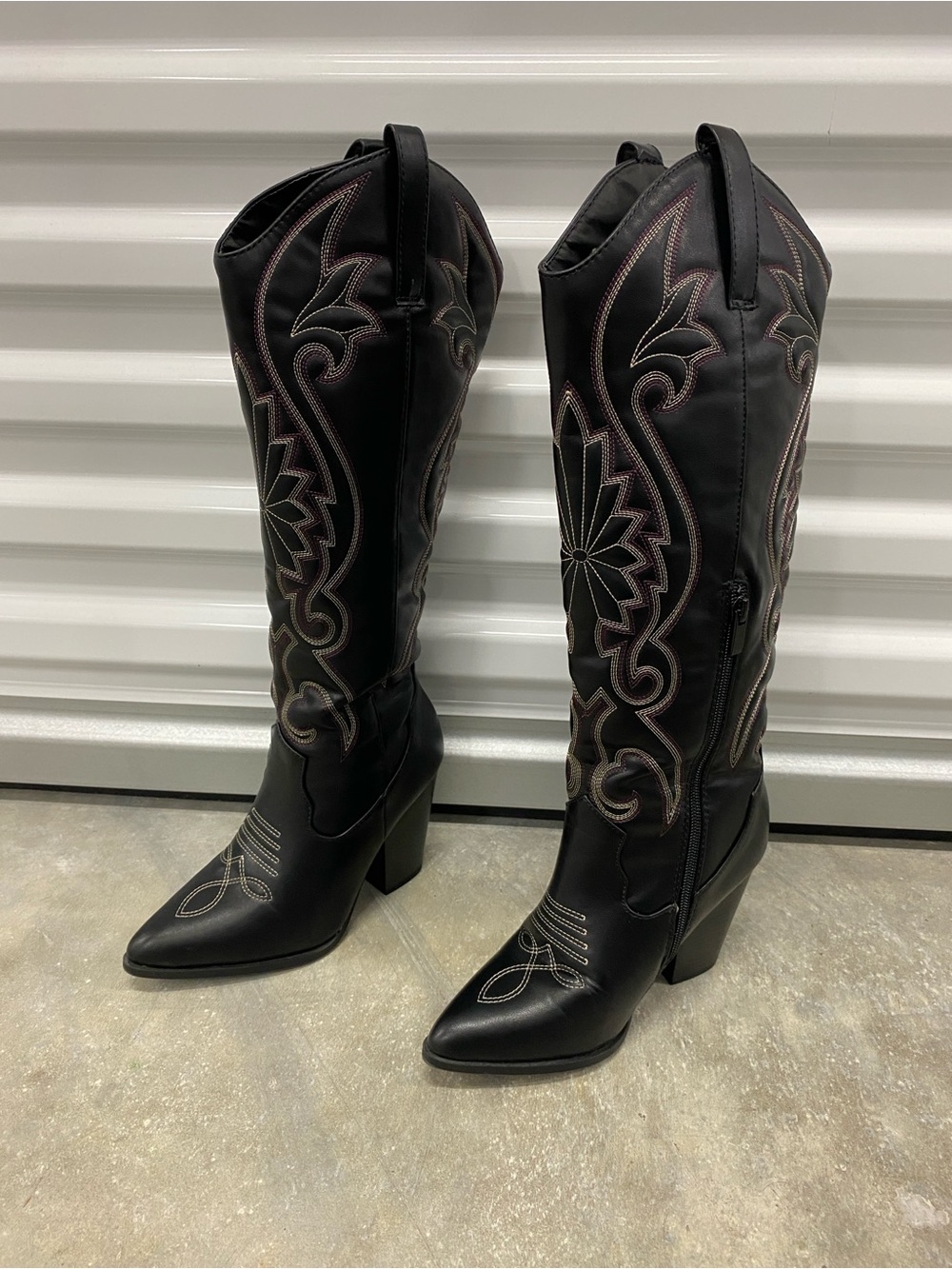Women's Black Embroidered Western Knee-High Boots